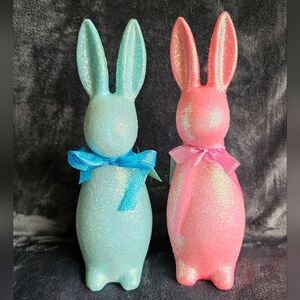 New Ashland medium 17" Glitter blue & pink Bunny bundle of 2, Easter home decor